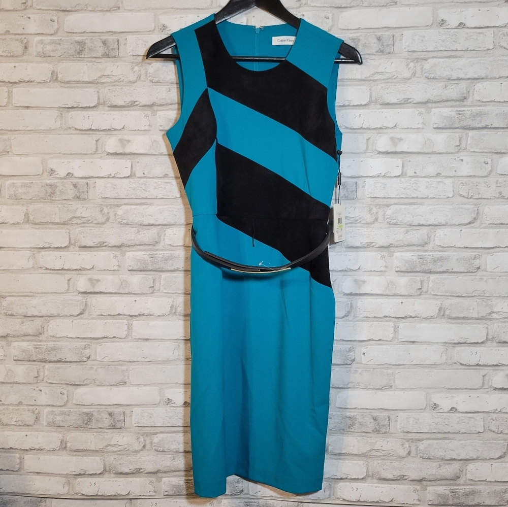 NWT Calvin Klein Colorblock Faux Suede Dress